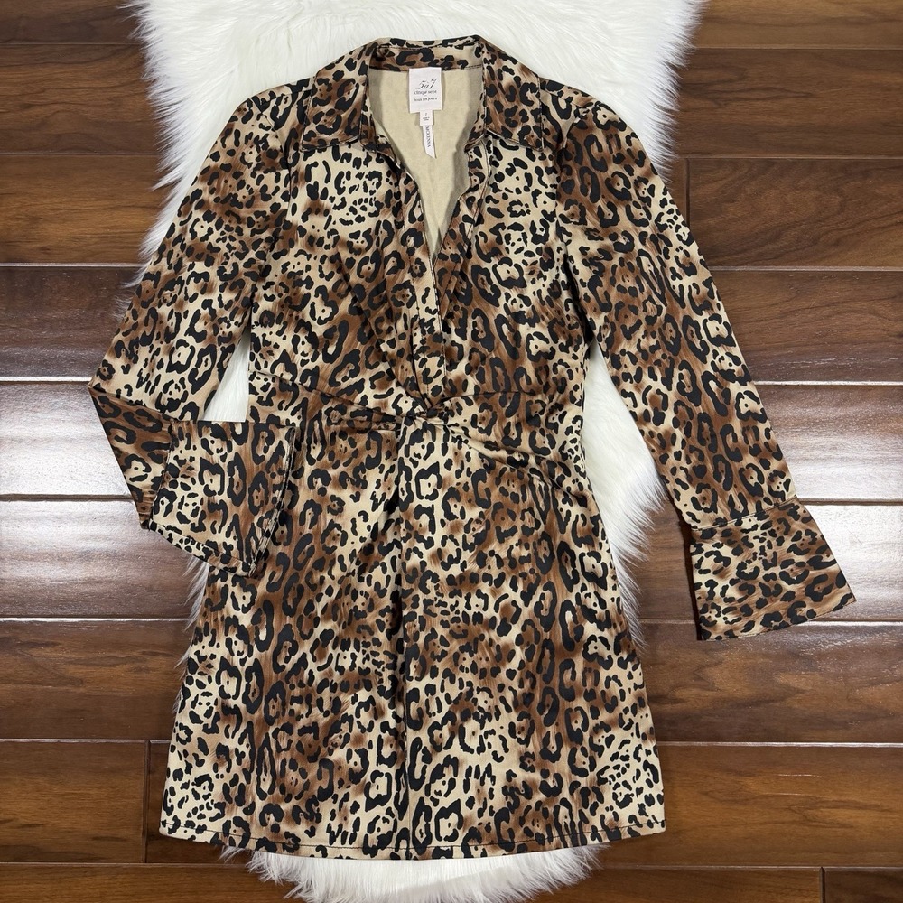 Cinq A Sept Women's Size 2 Leopard Animal Print Mckenna Twist Front Mini Dress